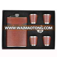 Leather stainless steel hip flask gift set