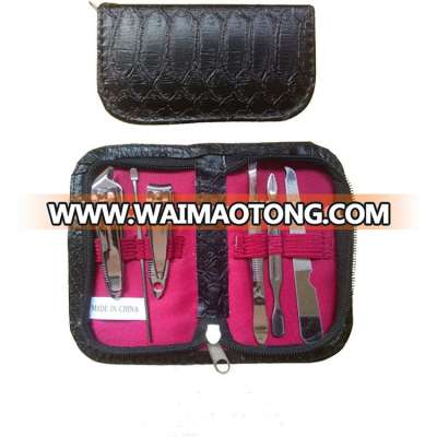 Black personal PU leather case manicure set for men