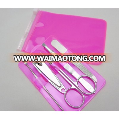 Simple packed 5 in 1 nail clipper file eyebow tweezer scissor ear pick of manicure pedicure set