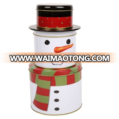 3D design recyclable snowman metal tin storage box for Christmas