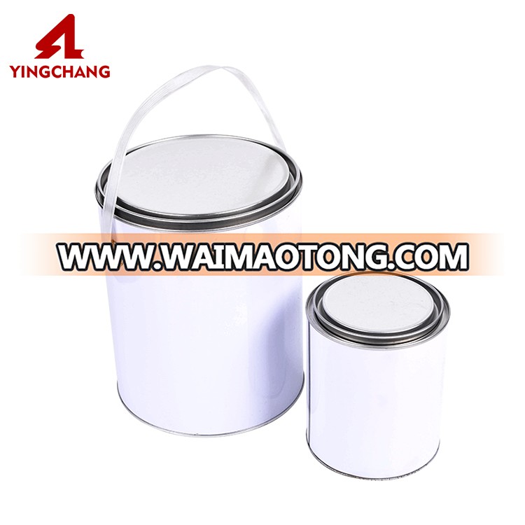 Round white metal tin can packing metal tin can with pry cover and handle